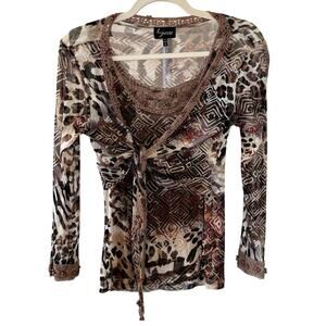 Lynn Ritchie Stunning 2 Piece Top 100% Silk Set Tank Top Long Sleeve Cover - M